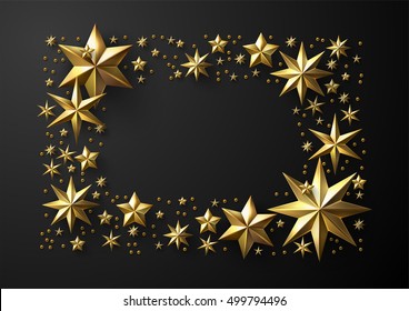 Christmas Frame made of Cutout Gold Foil Stars with Free Space for Your Holiday Wishes.