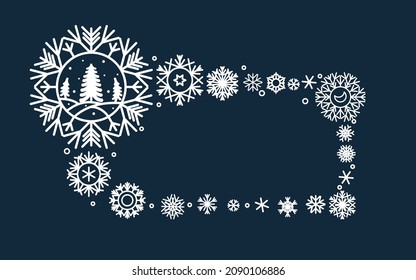 Marco de Navidad hecho con copos de nieve decorativos. Acercamiento. Hay espacio libre para el texto. Ilustración del vector