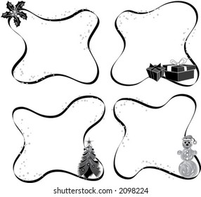 Christmas frame with mistletoe, tree, snowman and gifts, elements for design, vector illustration