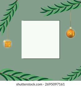 Weihnachtsrahmen Mockup mit Geschenkbox und Bauble Dekoration