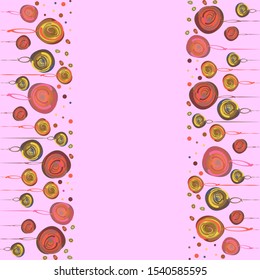 Christmas frame with multi-colored balls, confetti on soft pink background. Holiday design for greeting card for Christmas and New Year. Vector illustration elements for banner design, invitation.