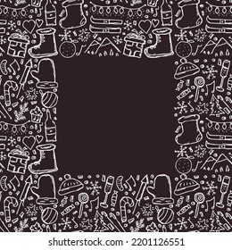 Christmas frame. New year background. Doodle christmas and new year illustration with place for text