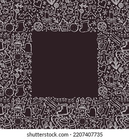 Christmas frame. New year background. Doodle christmas and new year illustration with place for text