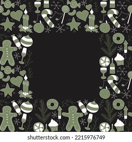 Christmas frame. New year background. Doodle christmas and new year illustration with place for text