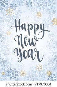 Christmas frame, new year decoration with lettering. Winter holidays handwritten calligraphy quote and snowflakes. Vector decorative elements for design greeting card, Invitation on light background.