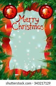 Christmas frame on pine branches 