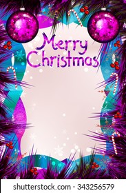 Christmas frame on pine branches 