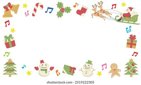 Christmas frame on white background - Santa and tree and musical note-