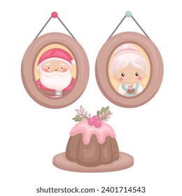 Christmas Frame Photo Santa Claus in Pink Decoration Cartoon Illustration Vector Clipart Sticker