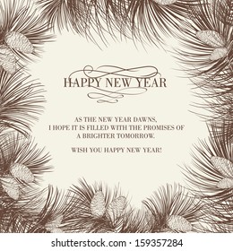 Christmas frame with pinecone isolated on white background. Vector illustration.