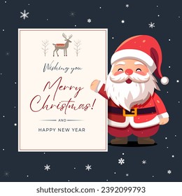 Christmas frame, poster with Santa Claus. New year Merry Christmas design. Winter card with Santa. 