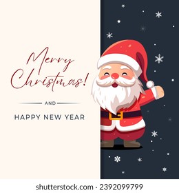 Christmas frame, poster with Santa Claus. New year Merry Christmas design. Winter card with Santa. 