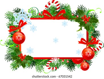 Christmas  frame with red Christmas balls.