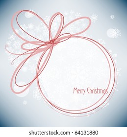 christmas frame with red ribbons and snowflakes