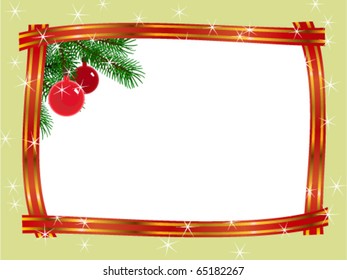 christmas frame ribbon fir branches ball pattern