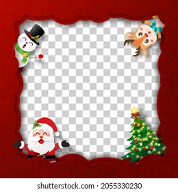Christmas frame of Santa Claus and friend with transparent background, Paper cut illustration - Powered by Shutterstock - Get 15% off with code: PIKWIZARD15