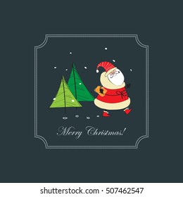 Christmas frame with Santa Claus and gift.