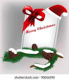 Christmas frame with Santa Claus hat and Pine branch