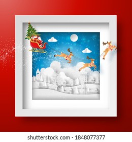 Christmas frame with Santa Claus and reindeer