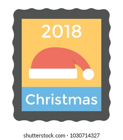 
A christmas frame with santa hat and 2018 figures

