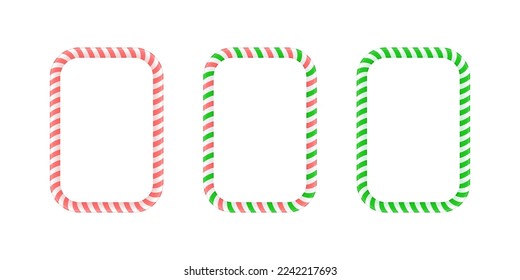 Christmas frame set. Candy cane border with striped lollipop pattern. Xmas and new year template collection. Vector 