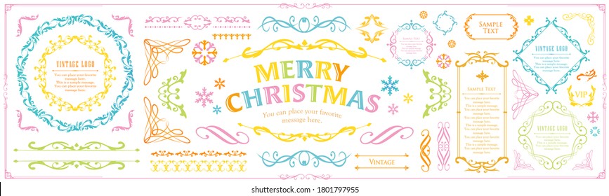 
Conjunto de marcos de Navidad, diseño de flor, adorno y diseño de decoración