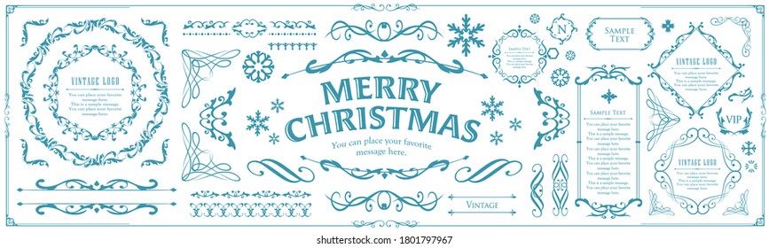 
Conjunto de marcos de Navidad, diseño de flor, adorno y diseño de decoración