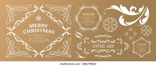 
Conjunto de marcos de Navidad, diseño de flor, adorno y diseño de decoración