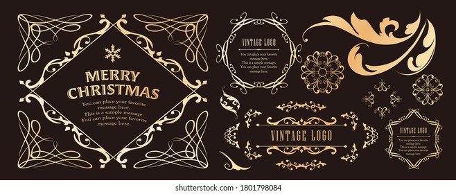 
Conjunto de marcos de Navidad, diseño de flor, adorno y diseño de decoración