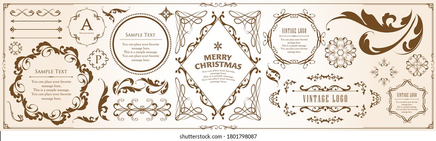 
Conjunto de marcos de Navidad, diseño de flor, adorno y diseño de decoración