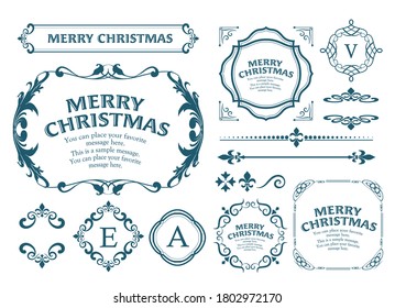 Conjunto de marcos de Navidad, diseño de flor, adorno y diseño de decoración