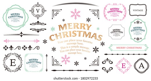 Christmas frame set, wreath design, ornament and decoration design