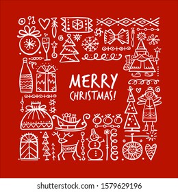 Christmas frame, sketch for your design. Vector illustration