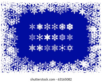 christmas  frame of snowflakes with individual snowflakes
