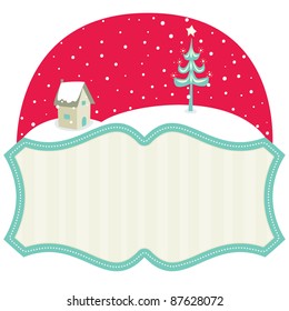 christmas frame with snowy landscape and copy space