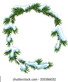 Christmas frame spruce branches in snow. Isolated illustration in vector format