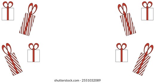 Christmas frame template design with sketch style gift box. New Year border with blank field isolated transparent background. Vector holiday frame for banner, poster, postcard design. EPS 10	
