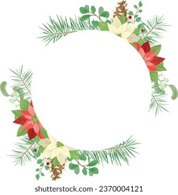 Christmas frame template with poinsettia leaf wreath.