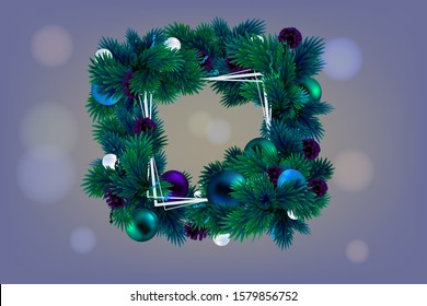 Christmas frame for text on purple New Year's background