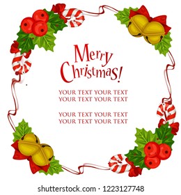 christmas frame theme with bell and cane
