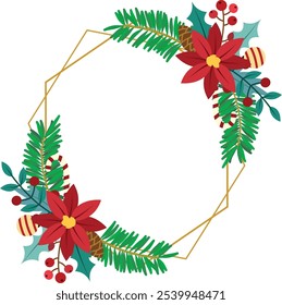 Christmas frame with Christmas tree branches and Christmas ornaments