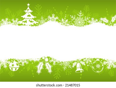 Christmas frame with tree, snowflakes and decoration element, vector illustration