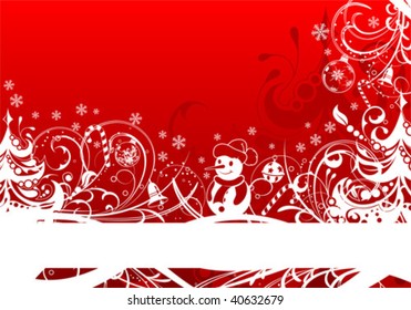 Christmas Frame with Tree and Snowman, element for design, vector illustration