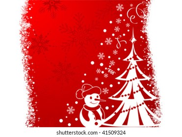 Christmas Frame with Tree and Snowman, element for design, vector illustration