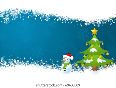 Christmas Frame with tree and snowman, element for design, vector illustration