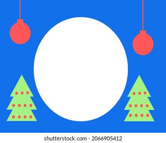 Christmas frame with Christmas trees, with Christmas balls on a blue background. 