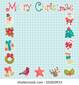 Christmas frame. Vector background with christmas decorations  on copybook