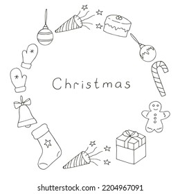 Ilustración vectorial del marco de Navidad, garabatos de dibujo manual