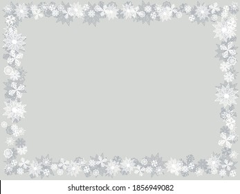 Christmas frame, Wallpaper with snowflakes. Simple new year design for banners. Vector illustration.
