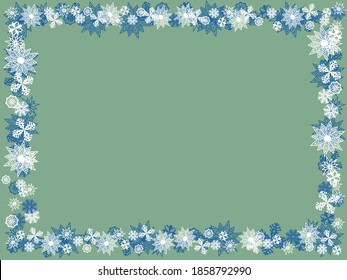 Christmas frame, Wallpaper with snowflakes. Simple new year design for banners. Vector illustration.